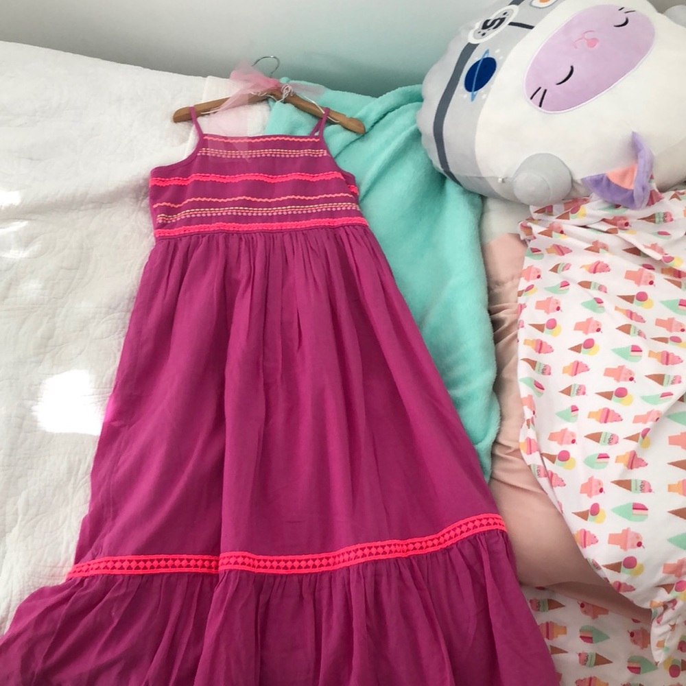 Spaghetti strap cat and Jack hot pink embroidered maxi dress size 7/8 medium